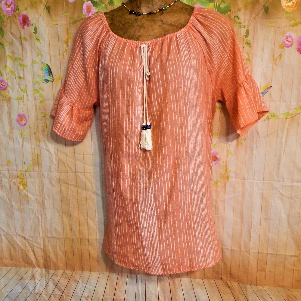 Peaches & Cream Stripes With Tie Front Tunic Top